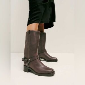 REFORMATION Francesca Moto Boots in Distressed Brown